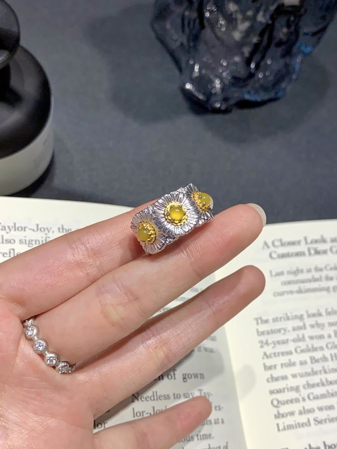 Van Cleef & Arpels Silver and Yellow Gemstone Ring